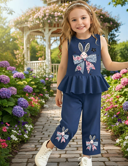Blue Bunny Bow Print Kids wear