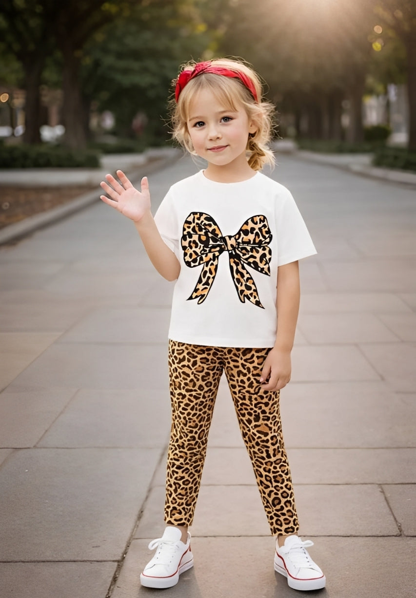 White Cheetah Bow Print Kids wear