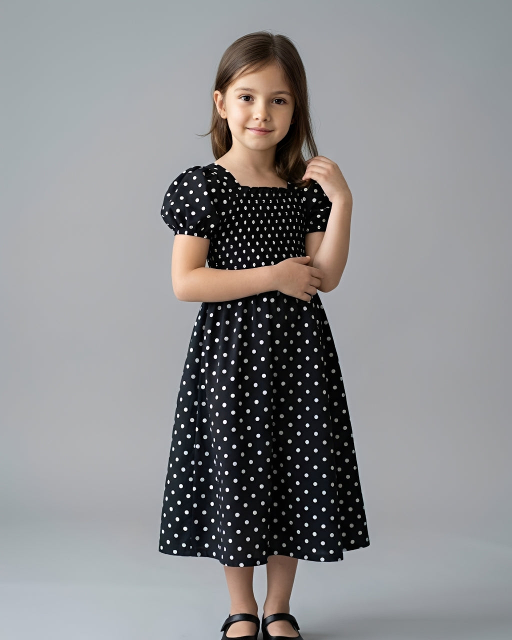 Black Polka Dots Print Frock for Girls