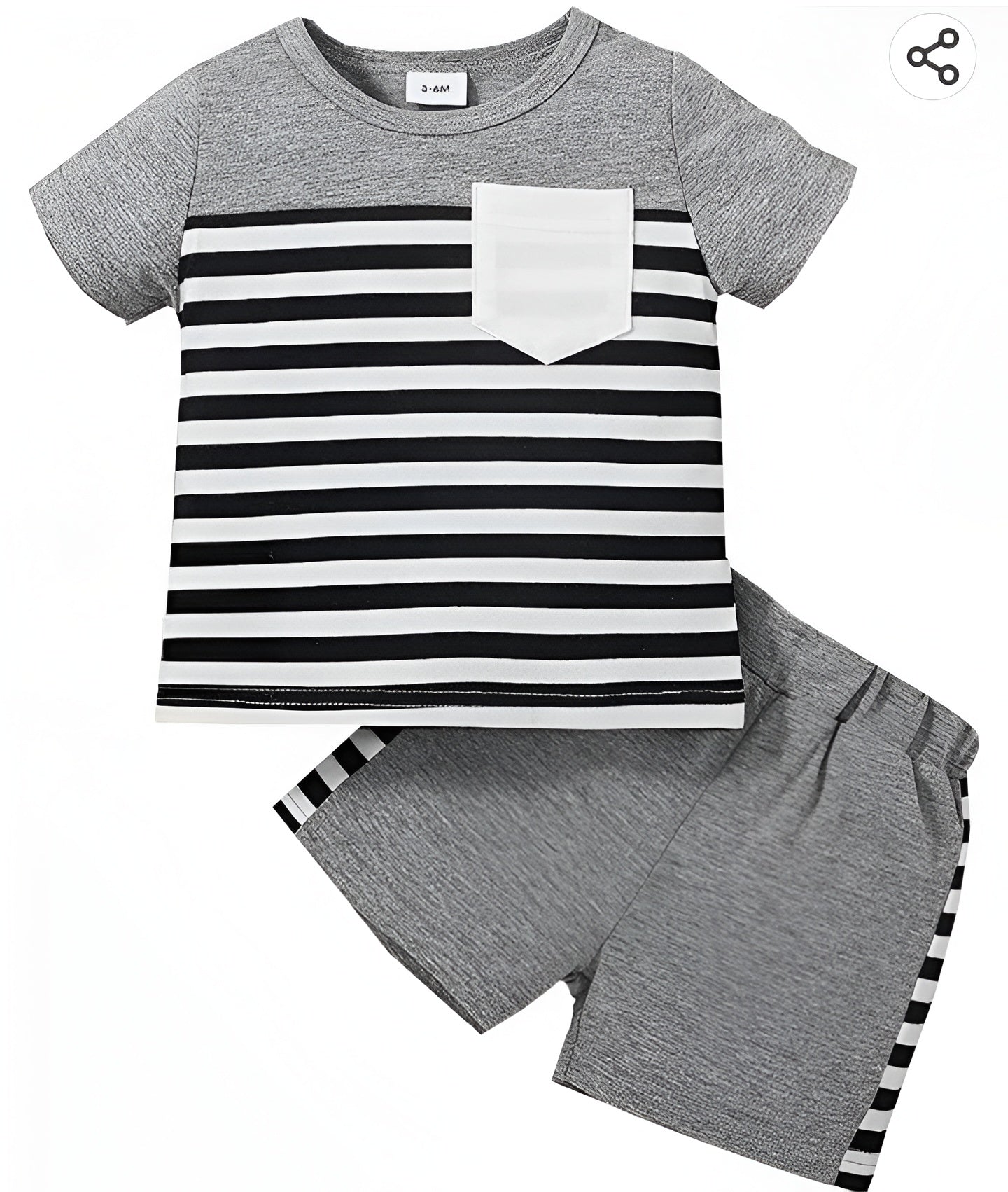 Grey and Black Stripped Short Sleeves Kids Wear