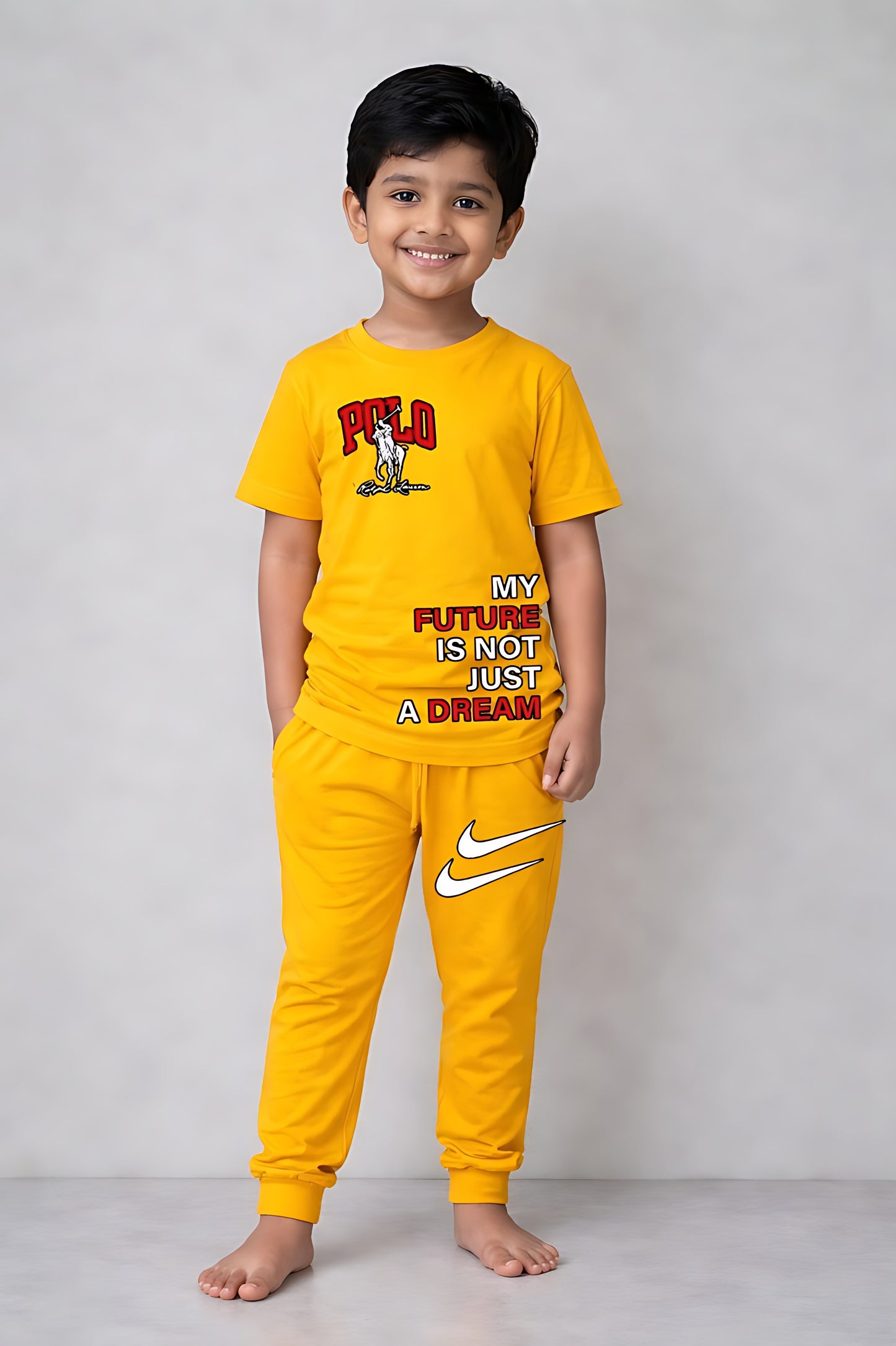 Yellow My Future is not Just a Dream Print Tracksuit Kids Wear