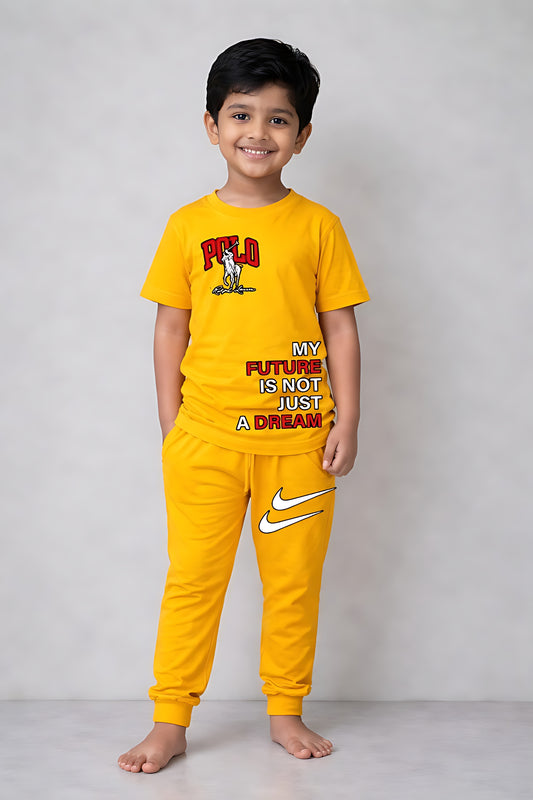 Yellow My Future is not Just a Dream Print Tracksuit Kids Wear