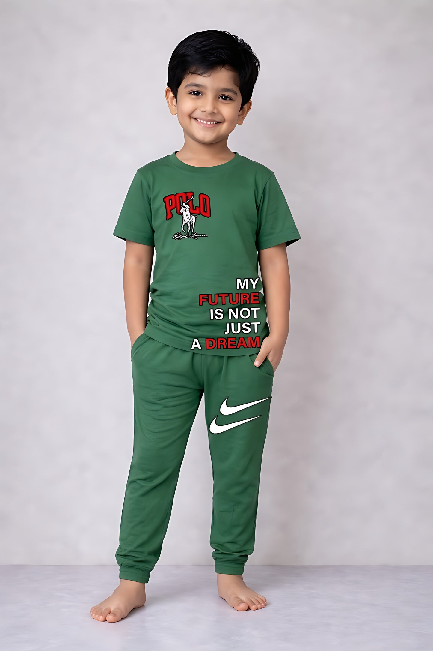 Green My Future is not Just a Dream Print Tracksuit Kids Wear
