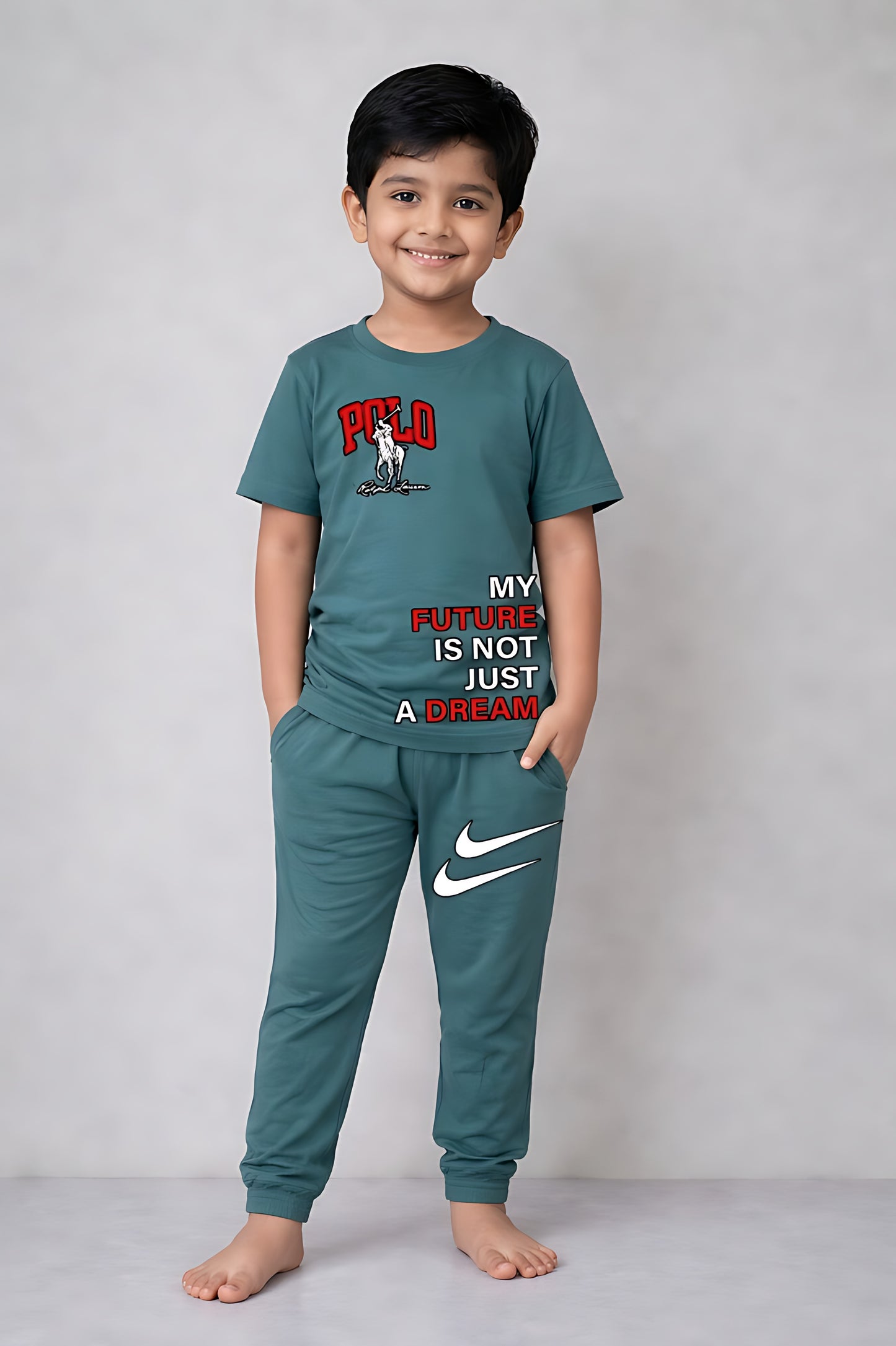 Sage Green My Future is not Just a Dream Print Tracksuit Kids Wear