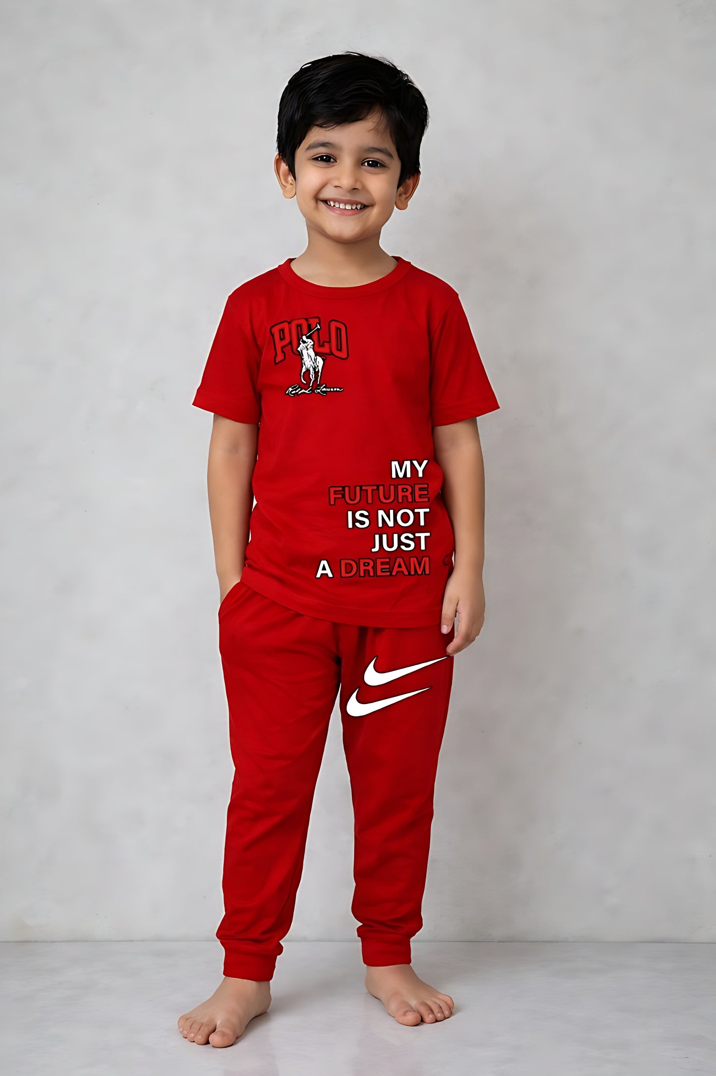 Red My Future is not Just a Dream Print Tracksuit Kids Wear