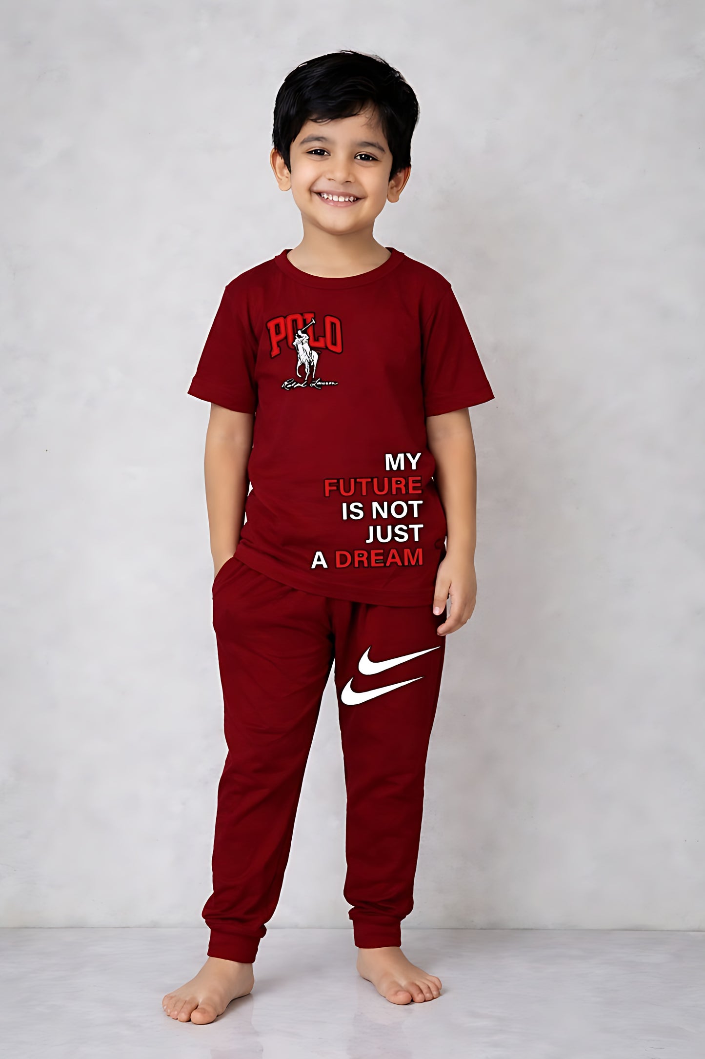 Maroon My Future is not Just a Dream Print Tracksuit Kids Wear