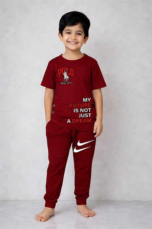 Maroon My Future is not Just a Dream Print Tracksuit Kids Wear