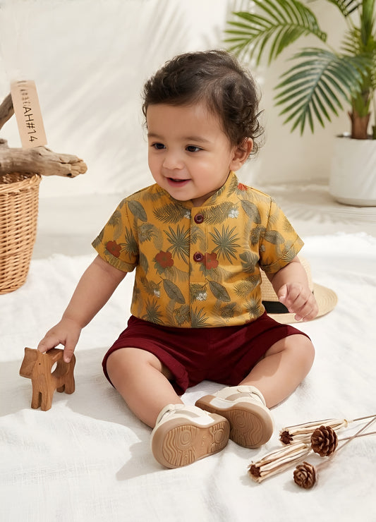 Mustard Palm Leaf Print Kids wear