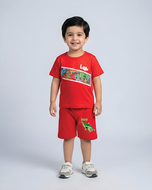 Red Little Dino Print Kids wear
