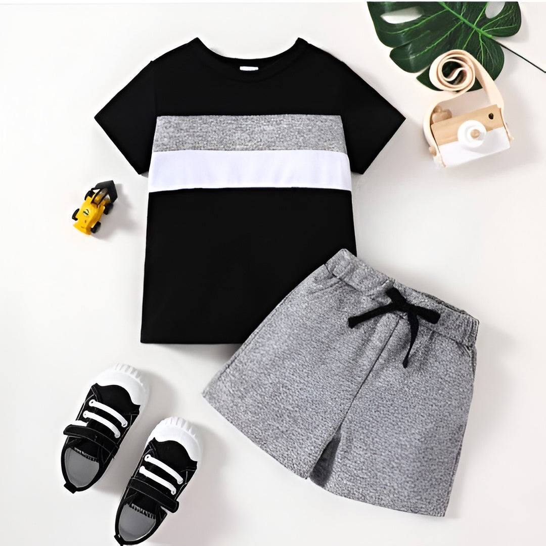 Black with Grey Short Sleeves Kids Wear