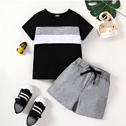 Black with Grey Short Sleeves Kids Wear