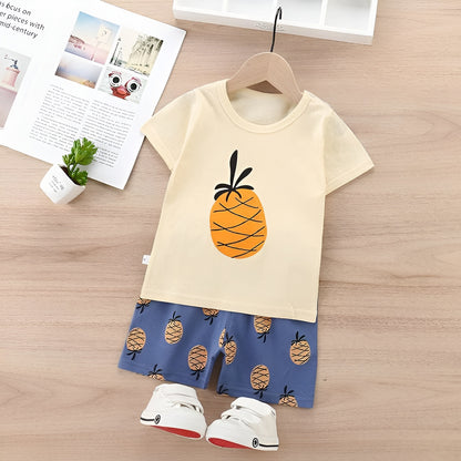 Cute Pineapple Printed Short Sleeves Kids Wear