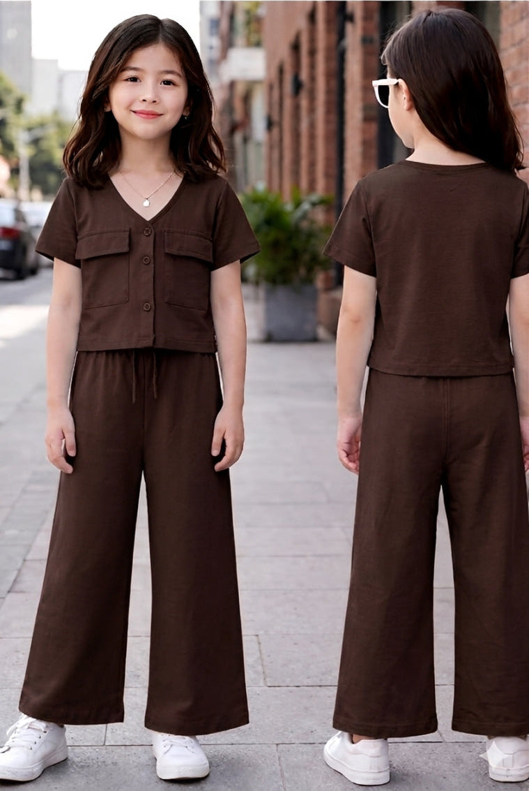 Brown Double Pocket Co-ord Kids Wear