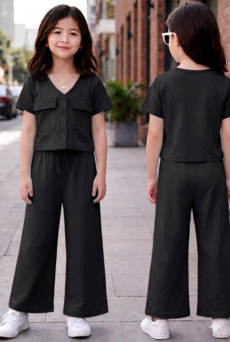 Black Double Pocket Co-ord Kids Wear