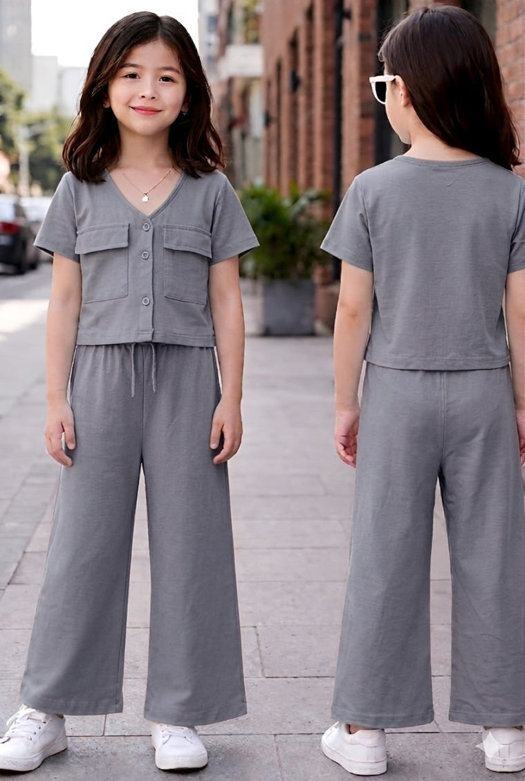 Grey Double Pocket Co-ord Kids Wear
