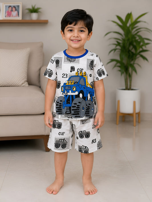 White and Blue Monster Truck Print Co ord set