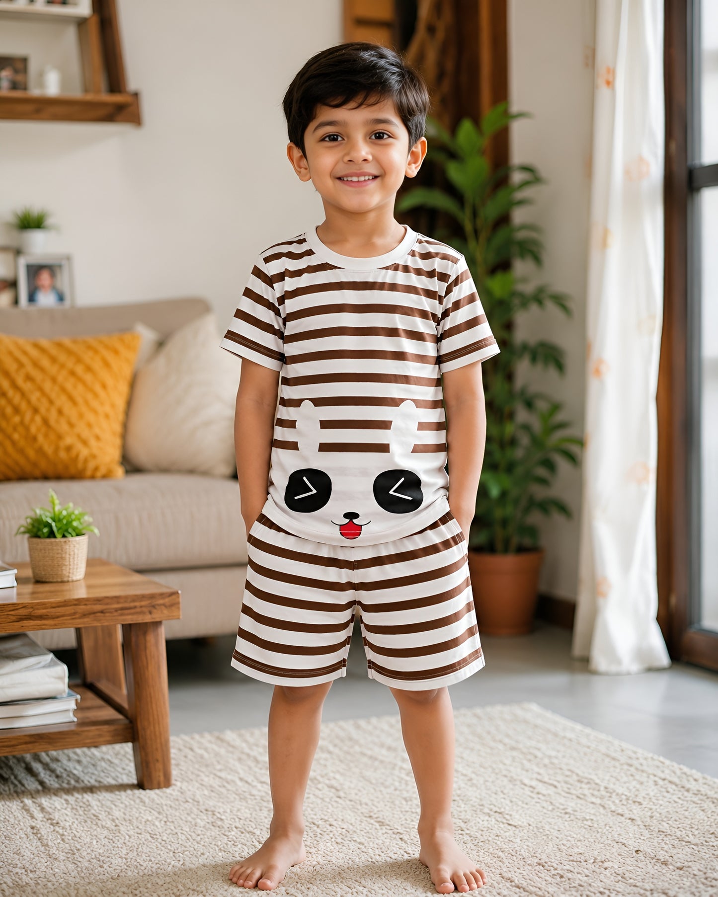 Brown Striped Panda Print Co ord set