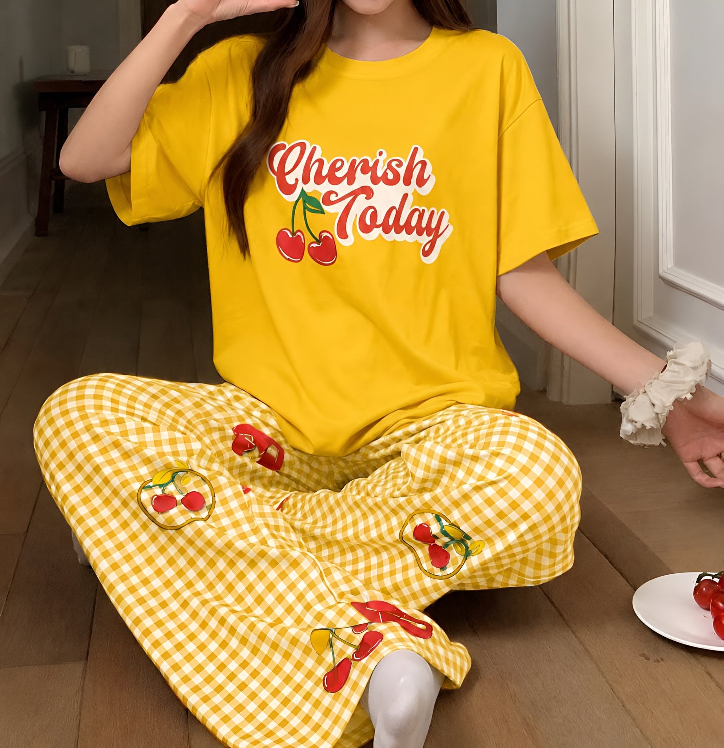 Yellow Cherish Today Printed 2 Piece Pajama Set