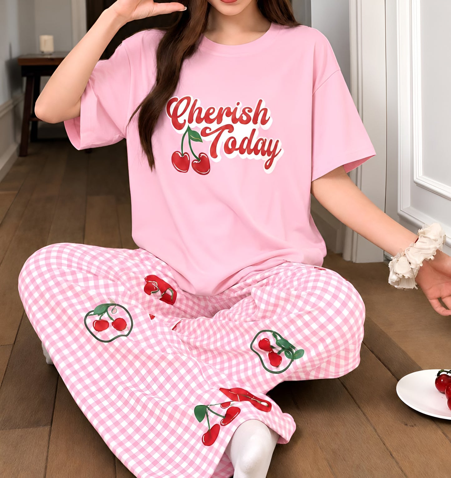 Pink Cherish Today Printed 2 Piece Pajama Set