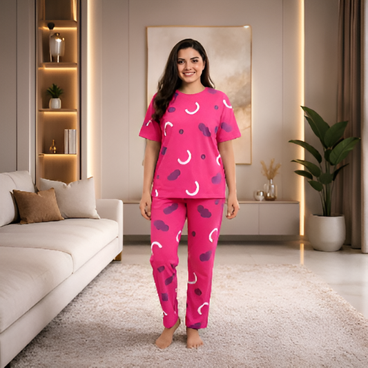 Pink C Pattern Printed 2 Piece Pajama Set