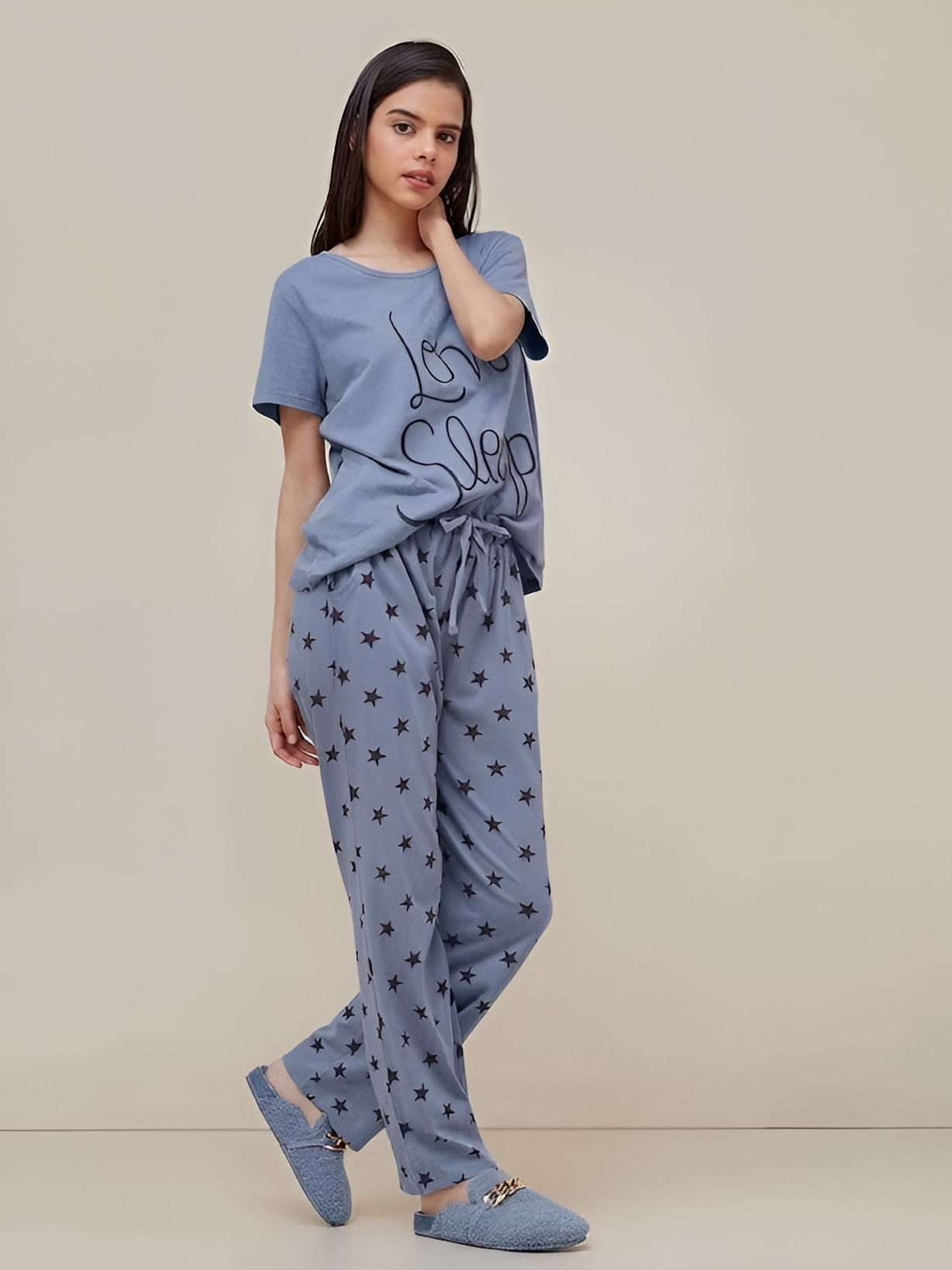 Blue Love Sleep Printed 2 Piece Pajama Set