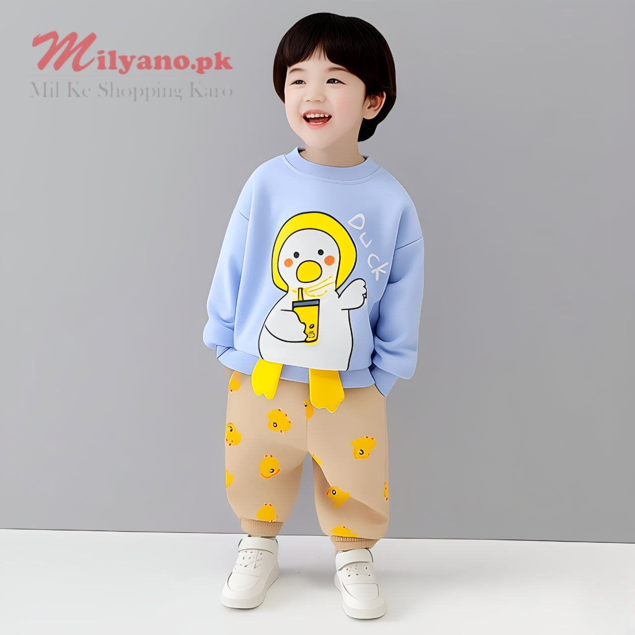 Sky Blue Duck Print Sweatshirt & Trouser for Kids