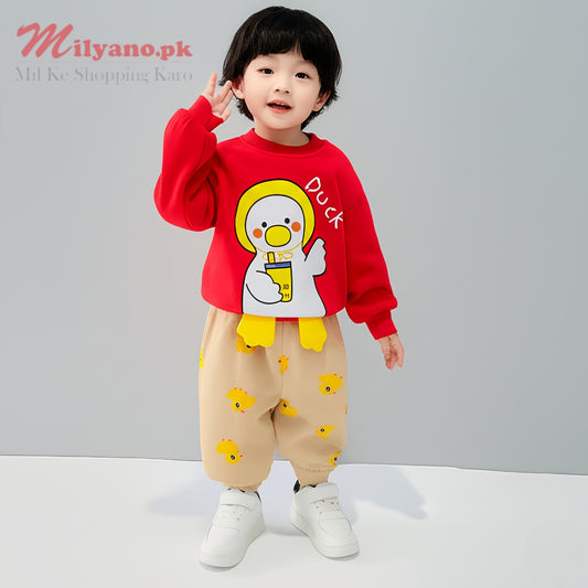 Red Duck Print Sweatshirt & Trouser for Kids