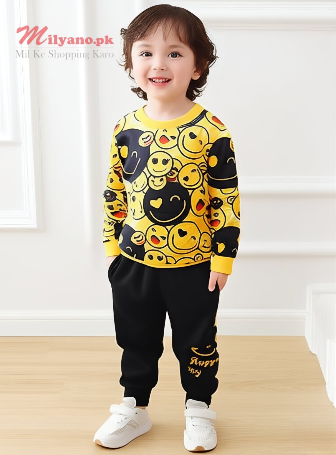 Emoji Print Kids Sweatshirt & Trouser Set