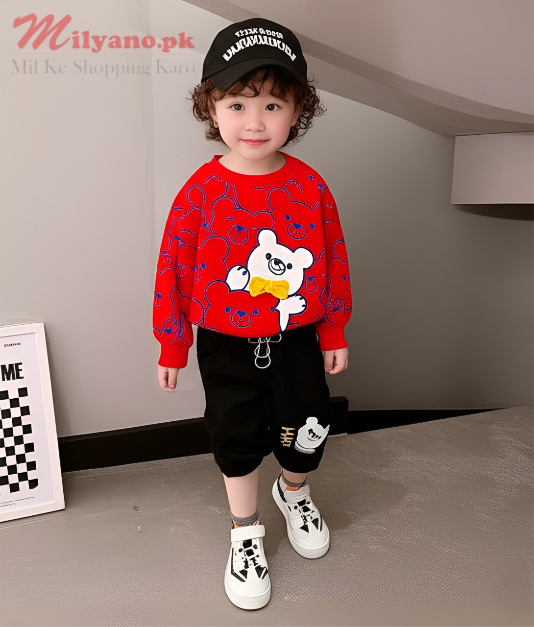Red Multi Bears Print Sweatshirt & Trouser for Kids
