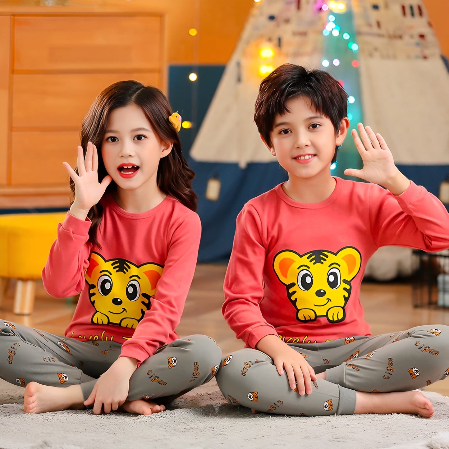 Pink Cute Tiger Printed Kids Wear