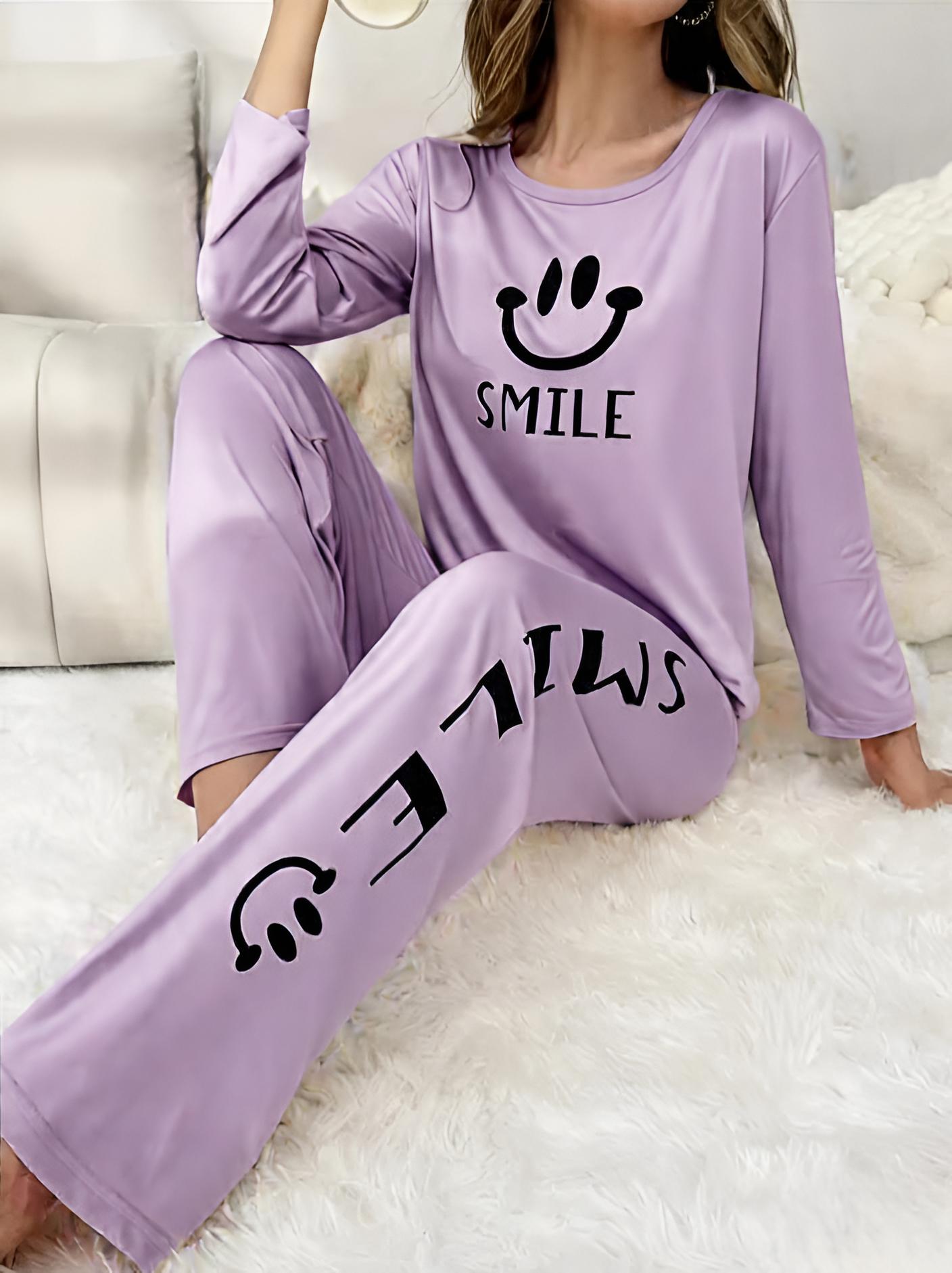 Purple Smile Printed Pajama Set