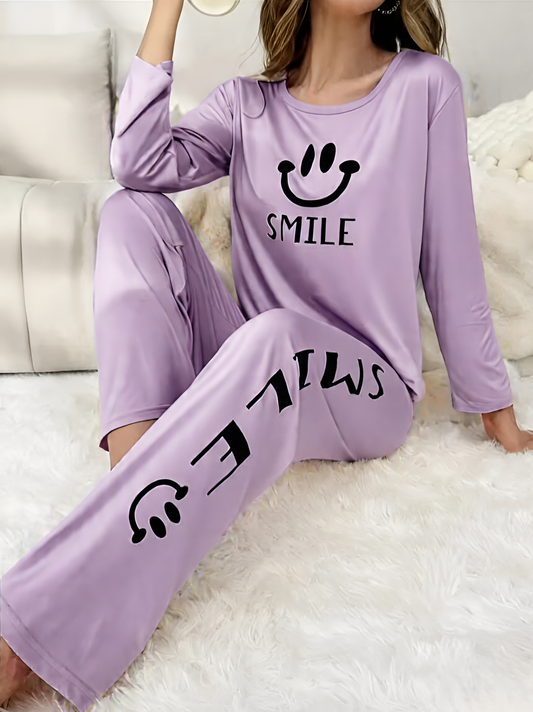 Purple Smile Printed Pajama Set