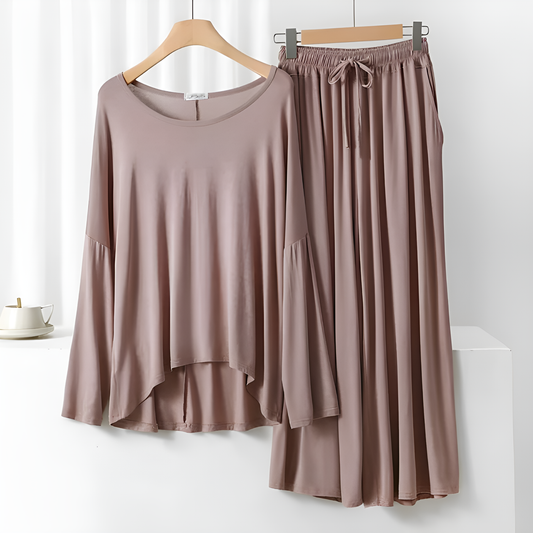 Skin Color Frill Sleeve Loose Lounge Wear Palazzo Set