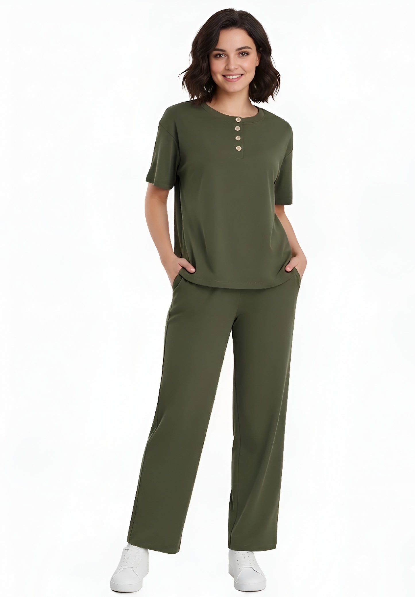Army Green Button-Up Shirt & Capri Co-Ord Set