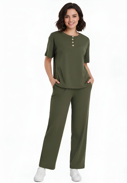 Army Green Button-Up Shirt & Capri Co-Ord Set
