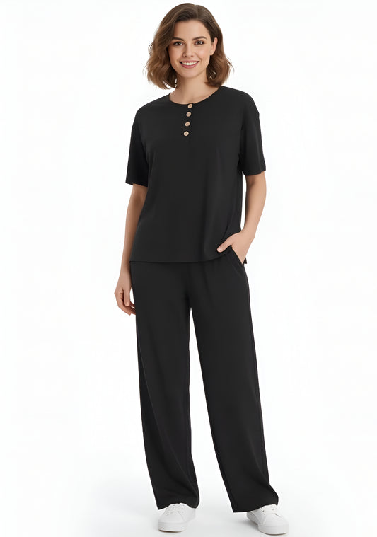 Black Button-Up Shirt & Capri Co-Ord Set