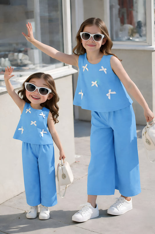 Sky Blue & White Bow Print Kids wear
