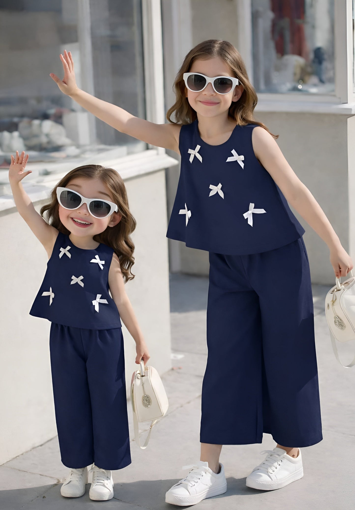 Navy Blue & White Bow Print Kids wear
