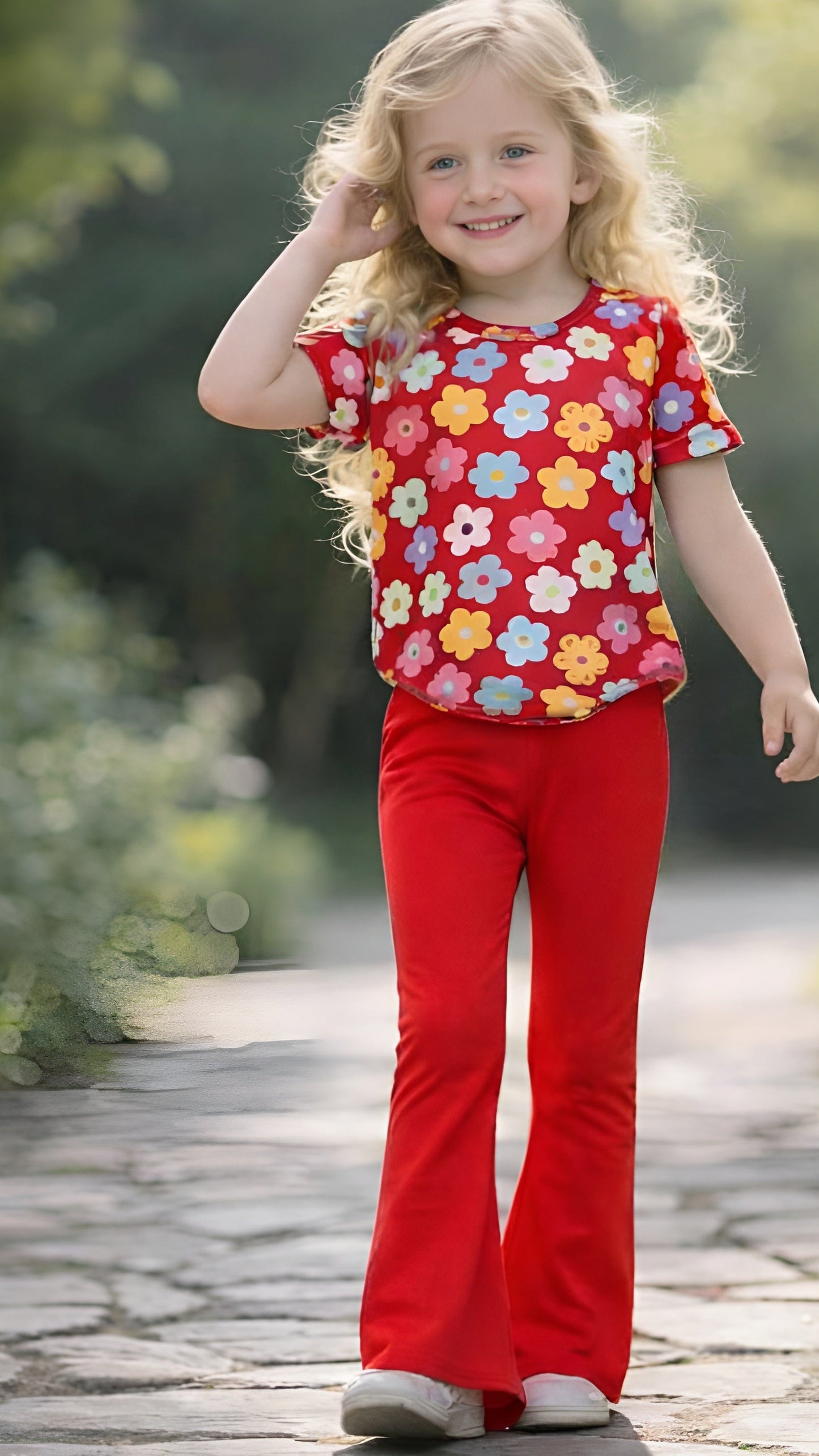 Red Multi Petals Print Kids wear