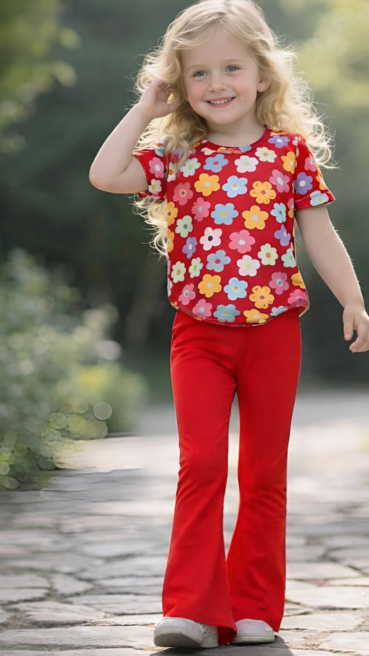 Red Multi Petals Print Kids wear