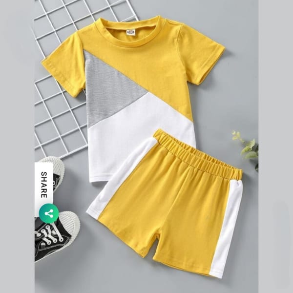Yellow Panel T-shirt & Shorts Set for kids