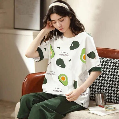 Cute Half sleeves Avacado Ladies night suit
