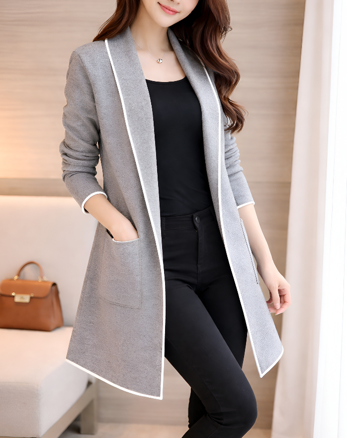 Grey front-open sweater cardigan with dual pockets from Milyano's Women Winter Collection