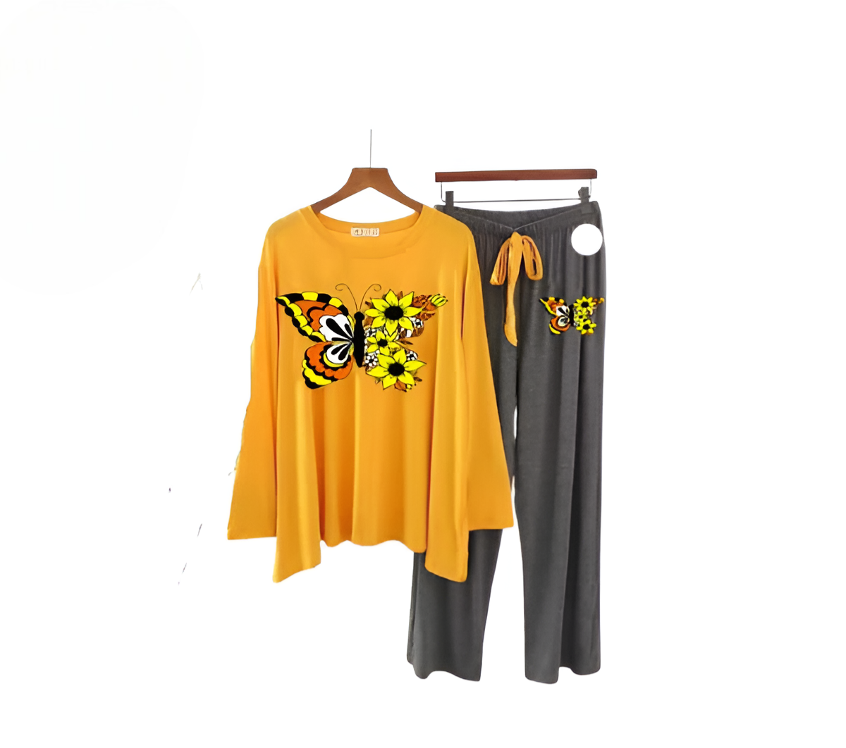Yellow Colored Butterfly Printed Loungewear
