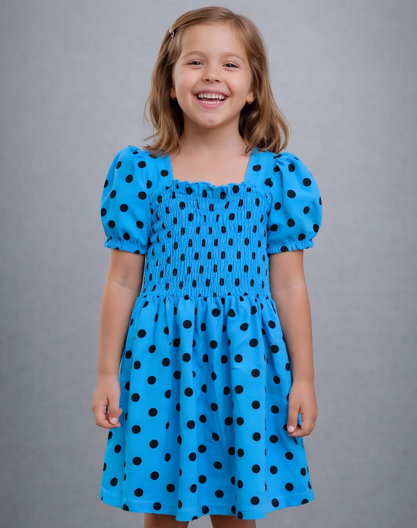 Blue Polka Dots Print Frock for Girls