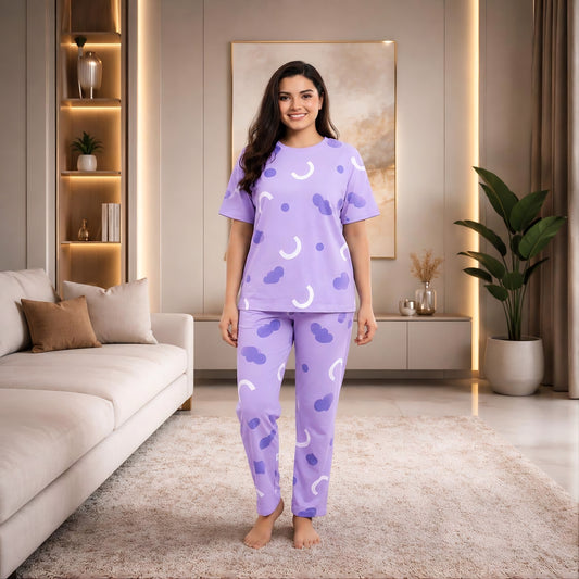 Purple C Pattern Printed 2 Piece Pajama Set